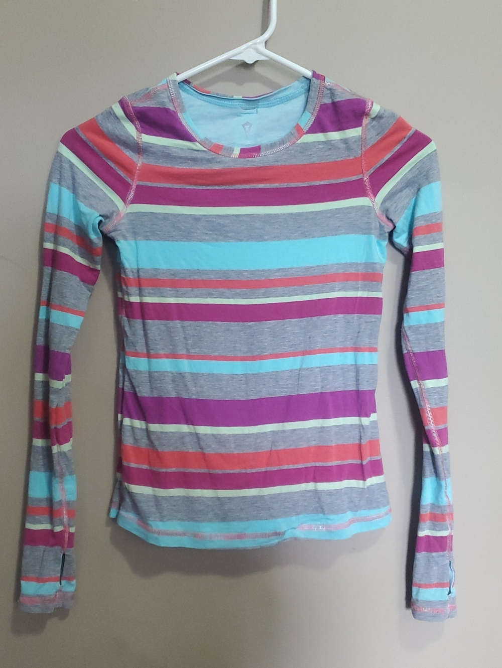 Ivivva Striped Long-Sleeve Girls Top in Gray, Aqua & Purple Size 8